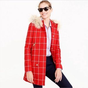 J.Crew Chateau Parka Red & White Windowpane Plaid